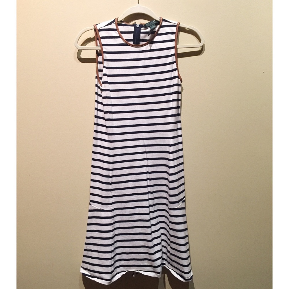 Ralph Lauren Navy and White Striped Midi Dress